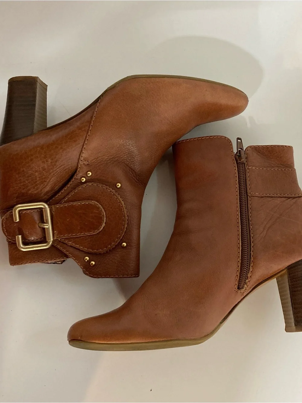 ANTONIO MELANI Cognac Leather Ankle Booties with Buckle Detail inside wear